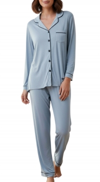 Pyjama uni veste et pantalon bleu Pyjama uni veste et pantalon bleu