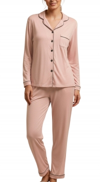 Pyjama uni veste et pantalon rose