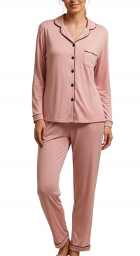 Pyjama uni veste et pantalon rose Pyjama uni veste et pantalon rose