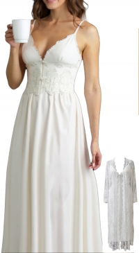 Nuisette et kimono dentelle M-L-XL-XXL Blanc