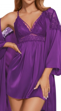 Nuisette sexy et kimono dentelle S/M M/L L/XL Violet
