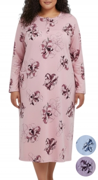 Chemise de nuit coton imprimée fleurs avec poche M au 3XL