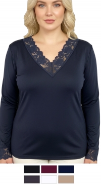 Sous-pull 85% coton col V dentelle - M au XXL