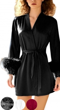 Kimono et nuisette satin glamour avec faux fur S au XXL