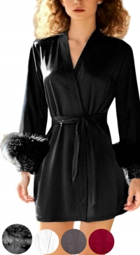 Kimono et nuisette satin glamour avec faux fur S au XXL