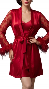 Nuisette et kimono avec faux fur satin couleurs