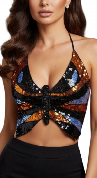 Boléro crop top sequin forme papillon