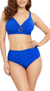 Maillot de bain bleu haut croisé culotte large plissée 48 au 54