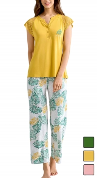 Pyjama manches courtes dentelées pantalon imprimé été M L XL 2XL 3XL