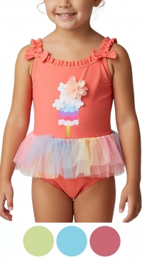 Maillot enfant une pièce avec tutu et déco ludique sur le devant