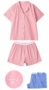 Pyjama été 100% coton haut à boutonner et short à élastique