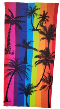 Drap serviette de plage imprimé palmiers arc-en-ciel