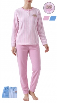 Pyjama en polar rayé avec broderie chien – Assortiment M-L-XL-XXL-XXXL