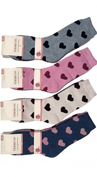 12 paires de chaussettes  femme couleurs imprimées coeurs - textile thermiques - 35 au 40