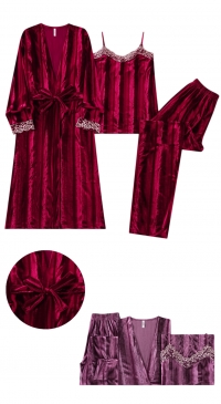Pyjama velours satiné et Kimono assorti S M L XL XXL
