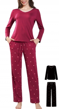 Pyjama confort haut uni et bas imprimé coeurs S M L XL XXL