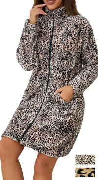 Peignoir col montant, zip et poches - imprimé léopard M L XL 2XL 3XL