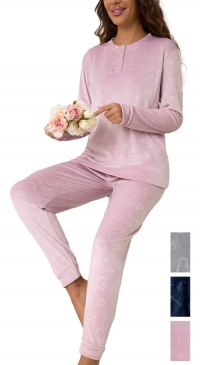 Pyjama velours imprimés de coeurs M L XL 2XL 3XL