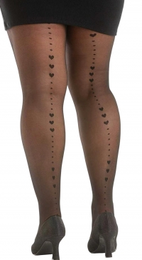 Collant noir imprimé de coeurs en trompe-l’œil couture - 40 den Grande taille